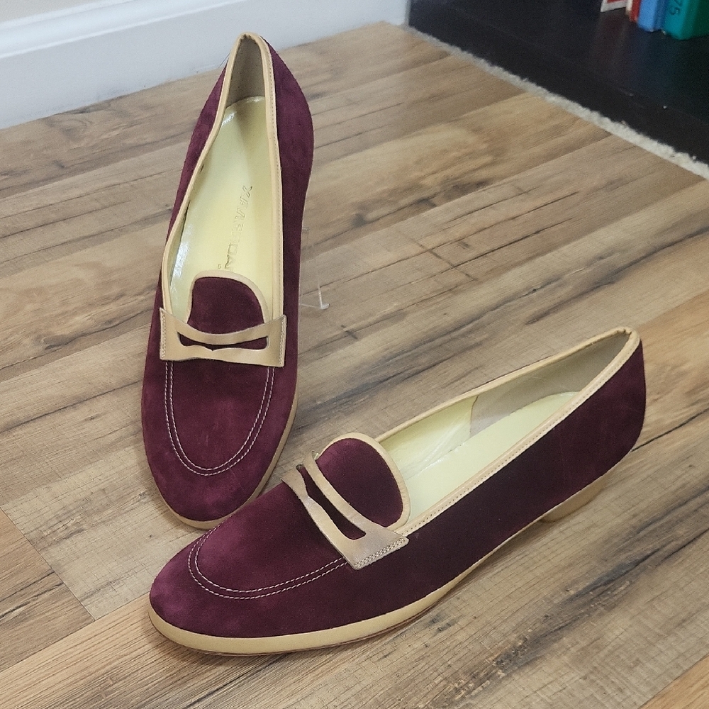 XAVIER DANUAD Made In France Burgundy Purple Suede Leather Leather Sole Loafer